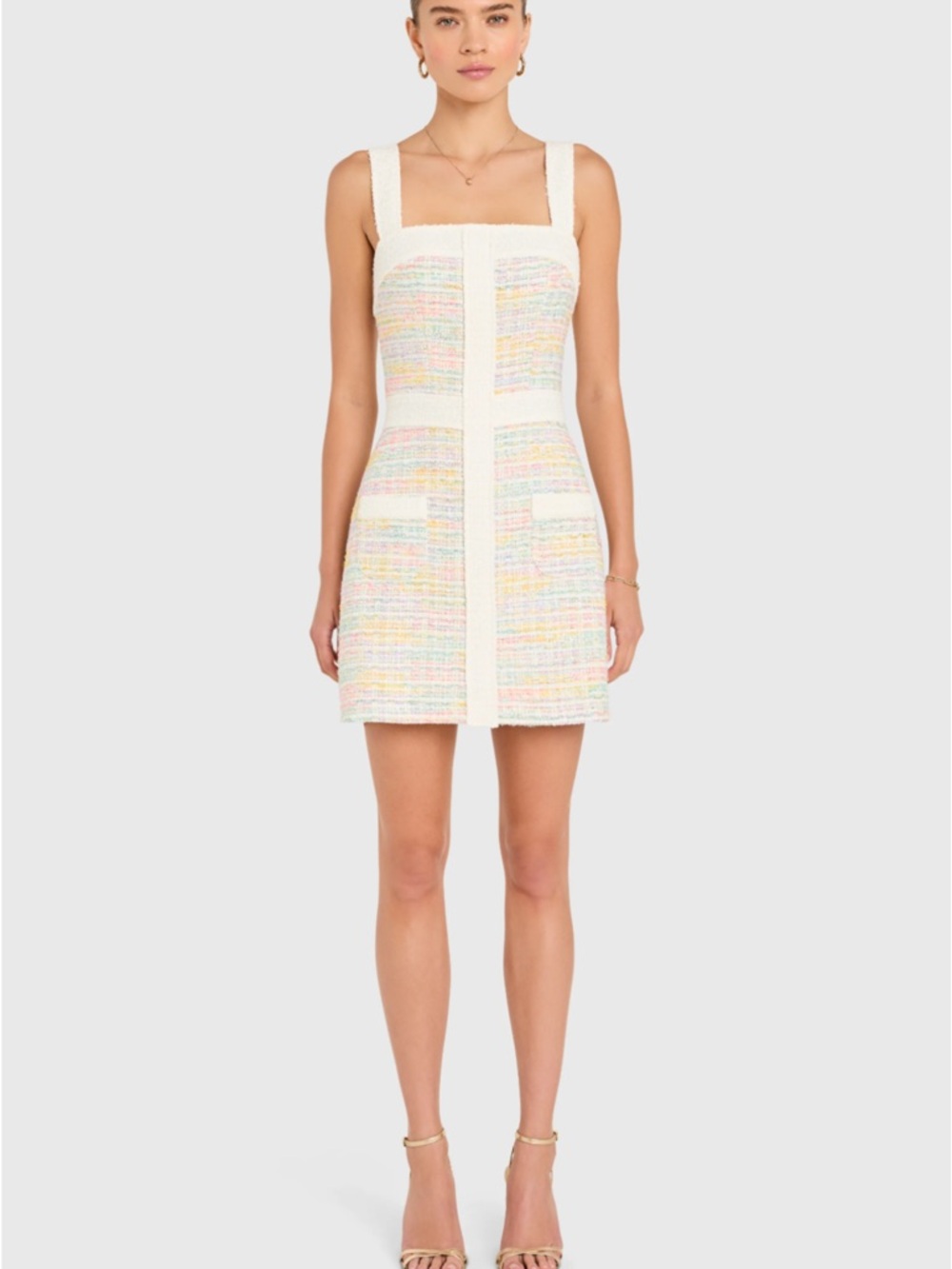 Amanda Uprichard White Tweed Mini Dress with Pastel Accents